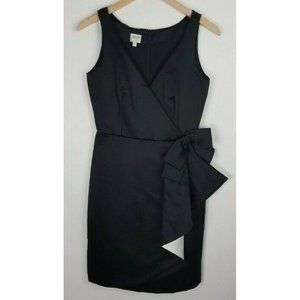 Vintage Armani Collezioni Sz. 4 Black Satin Knee Length Dress Bow Detail